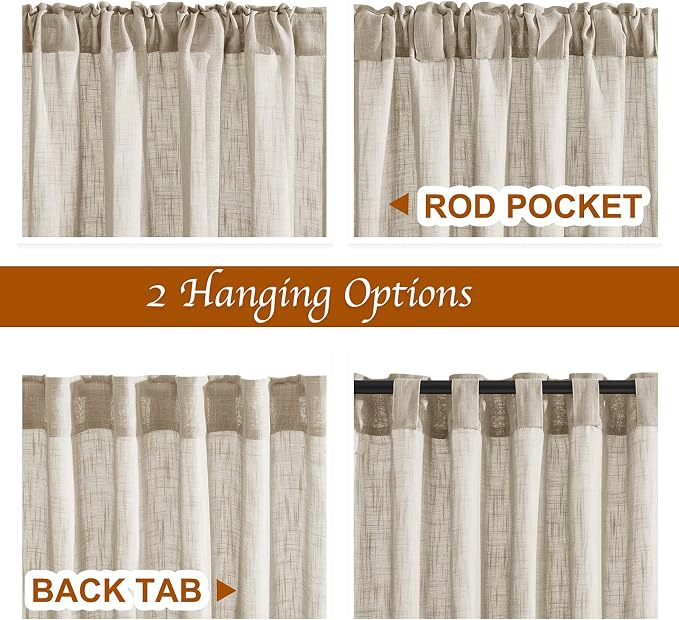 NICETOWN Sheer Curtains 84 inches Long, Linen Textured Rod Pocket & Back Tab - Image 3