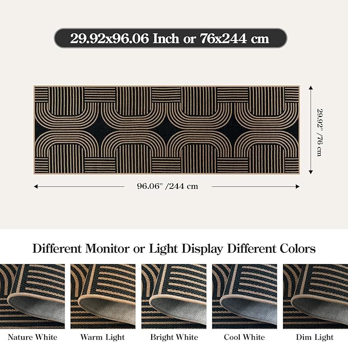 Lahome Enfys Modern Geometric Black Runner Rug, 2x8 Indoor Outdoor Hallway - Image 2