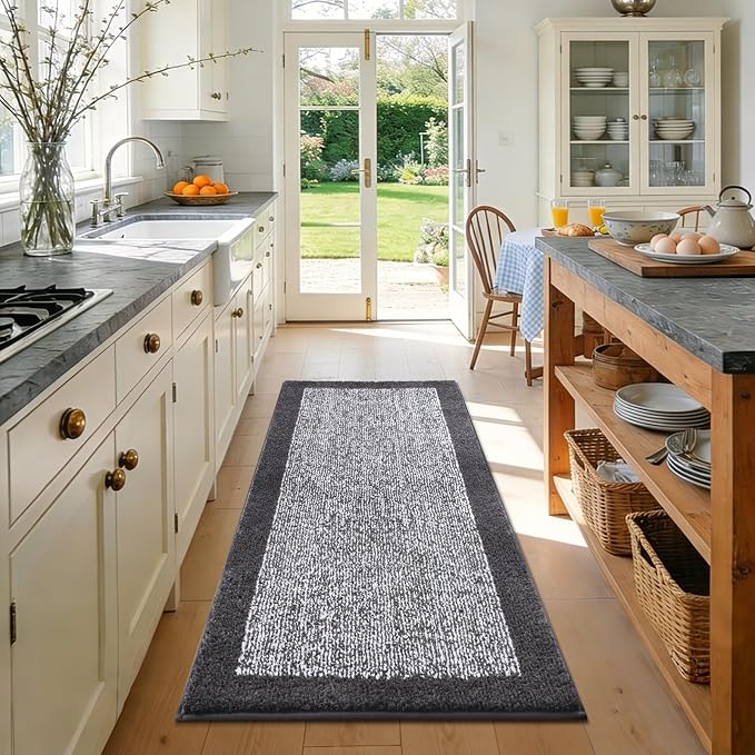 48x24 Long Bathroom Rugs Washable Non Slip, Dark Grey Bath Mat - Image 4