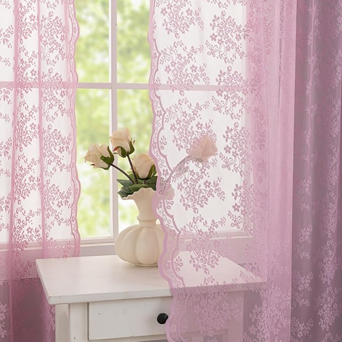 YJ YANJUN Vintage Lace Curtains 108 Inch Long-Victorian Floral Pattern Lilac - Image 5