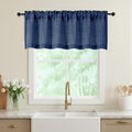 Navy Blue Valances for Windows, Light Filtering Faux Linen Textured Small Short by WelvetBLK