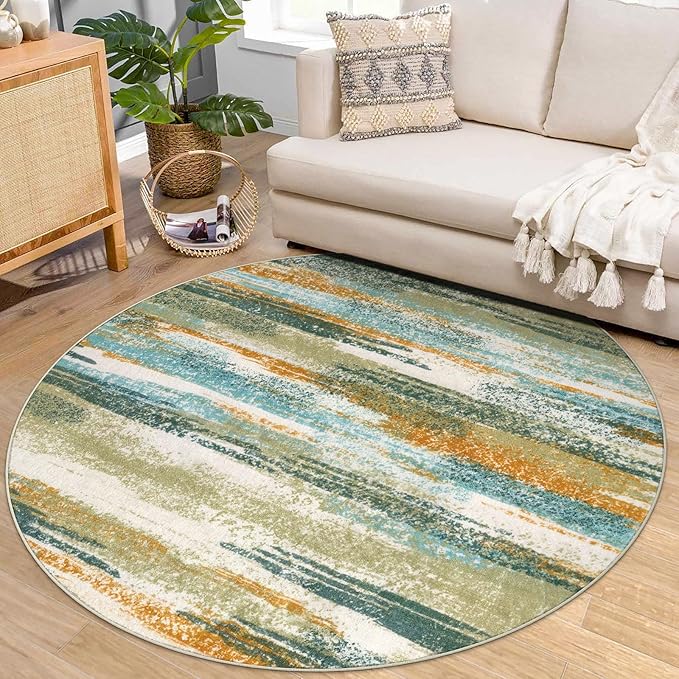 Lansny Modern Abstract Round Rug 6Ft, Soft Circular Dining Room Rug Thin Print by lansny