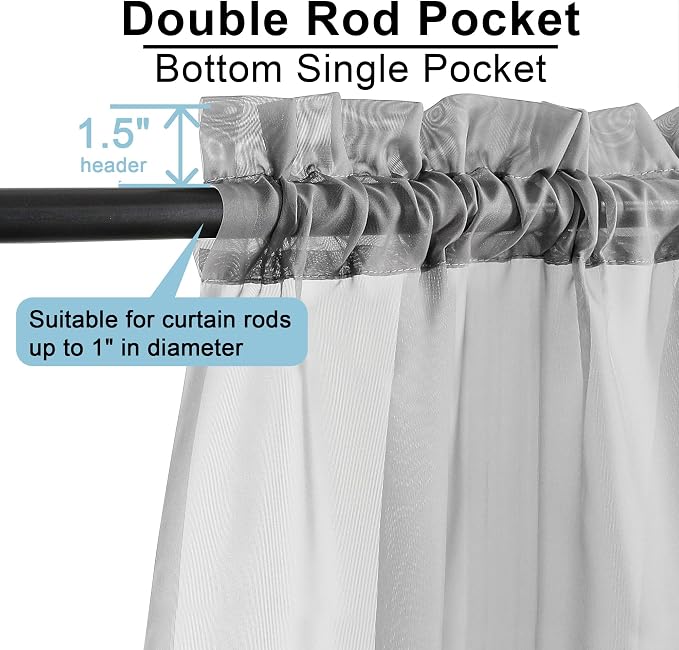 OWENIE Short Sheer Curtains 30 Inches 2 Panels Set, Kitchen Tiers Light - Image 2
