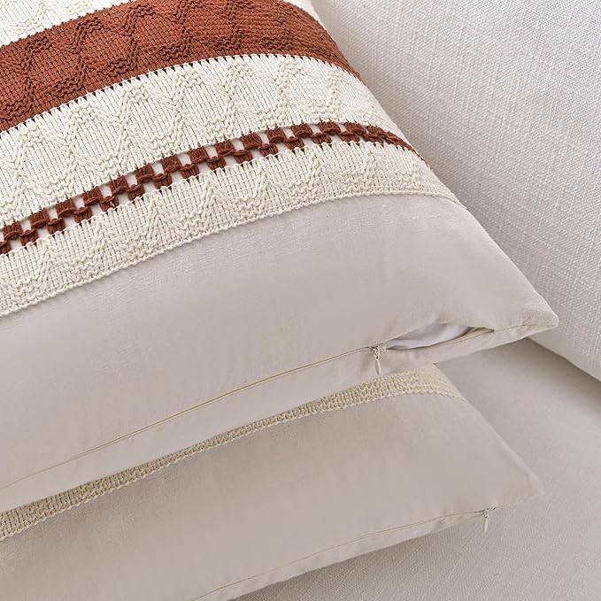 Fancy Homi Set of 1 Rust Boho Long Lumbar Decorative Throw Pillow Cover 12x20 - Image 3