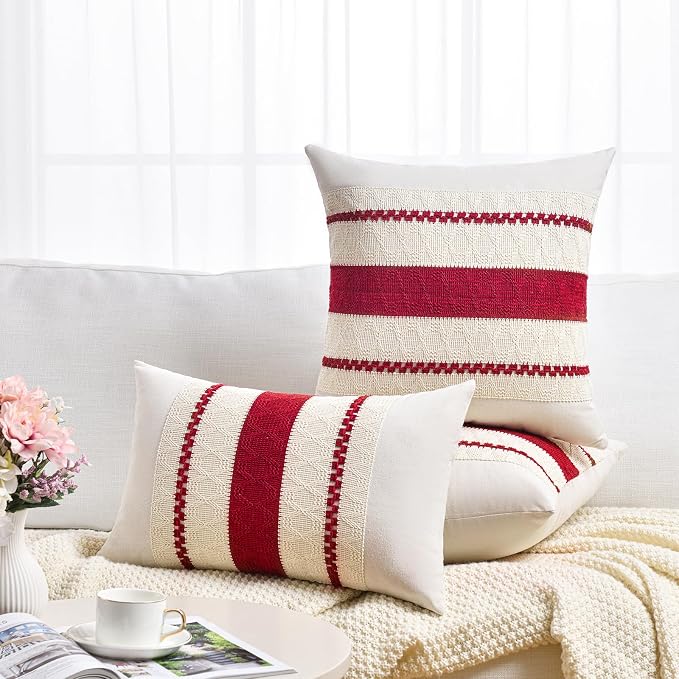 Fancy Homi Set of 1 Boho Red Lumbar Decorative Throw Pillow Cover 12x20 Inch - Image 6