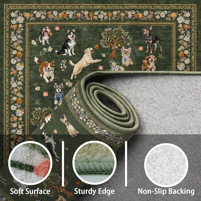 Dark Green Hallway Runner Rug 2x4 - Image 8