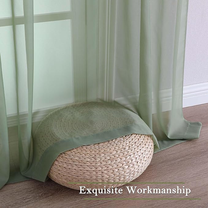 Lecloud Sage Green Sheer Curtains 84 Inches Long 2 Panels Set, Solid Airy Voile - Image 8
