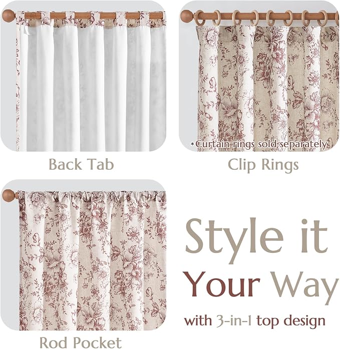 jinchan Lined Linen Blend Curtain Floral Curtains - Image 6