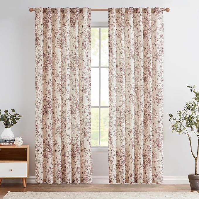 jinchan Linen Blend Curtain Floral Curtains by JINCHAN