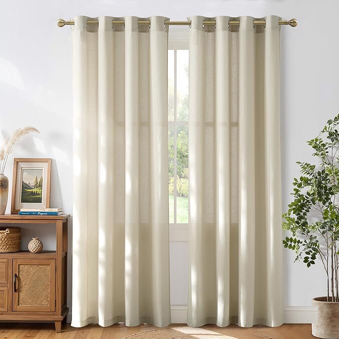 NICETOWN Bone White Linen Sheer Bedroom Curtains, Grommet Thick Flax Semi Sheer by NICETOWN