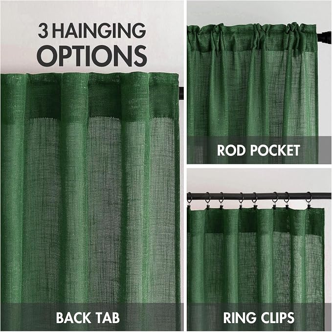 MIULEE Emerald Green Linen Curtains 72 Inch Length - Image 3