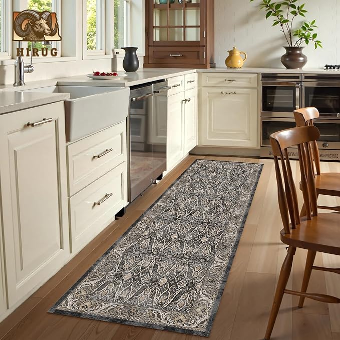 Washable Area Rug 2'6'' x 8' Vintage Traditional Persian Mat - Image 4