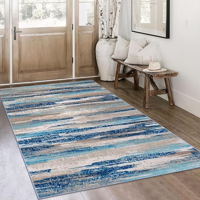 Lansny Modern Abstract 4x6 Living Room Washable Rug Non-Slip Soft Bedroom Area by lansny
