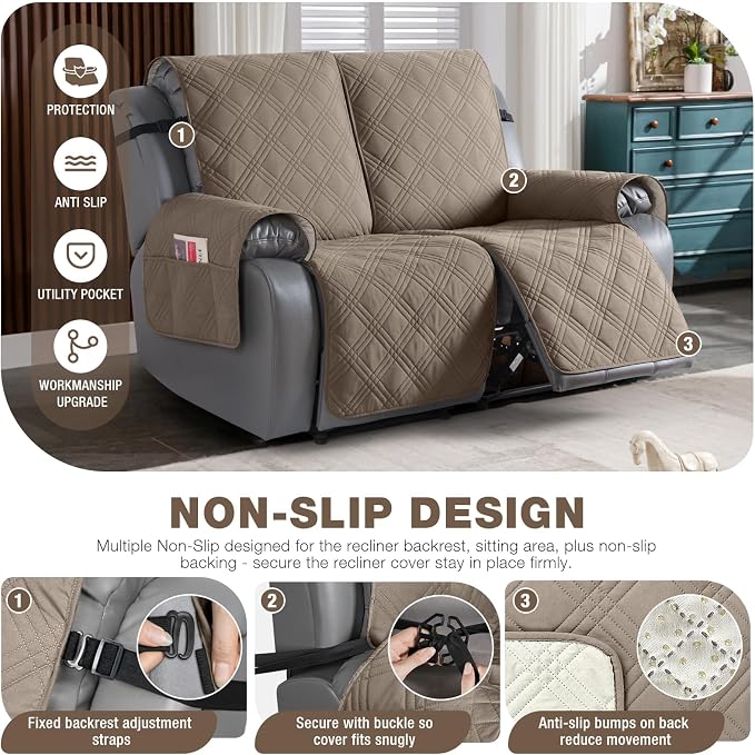 TAOCOCO 100% Waterproof Loveseat Recliner Covers 2 Seater, Split Loveseat Covers - Image 5