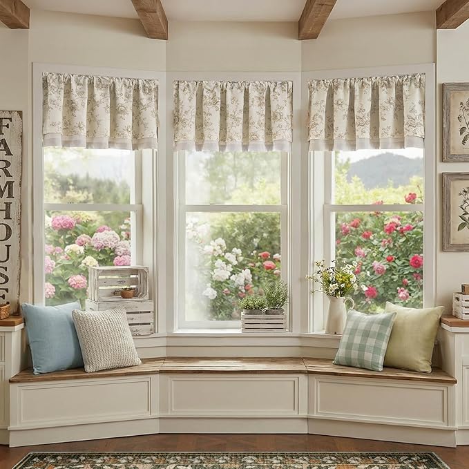 jinchan Amlie Floral Linen Valance Curtain Farmhouse Kitchen Valance - Image 5