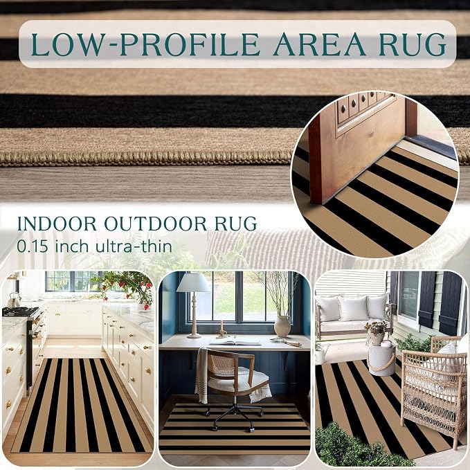 Black Tan Striped Entry Rug - Image 4
