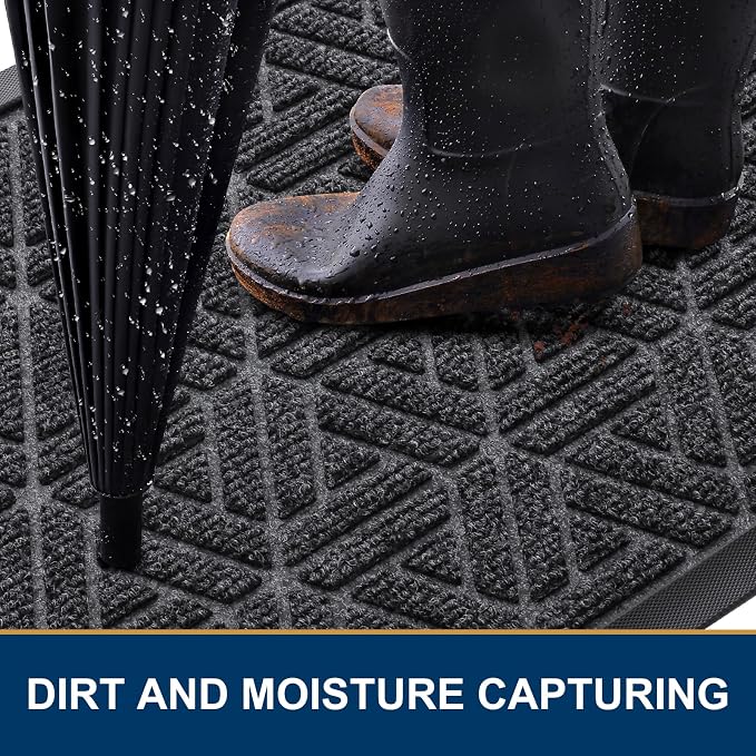 Smiry Front Door Mat Outside Entrance, Heavy Duty Sturdy Natural Rubber Doormat - Image 3