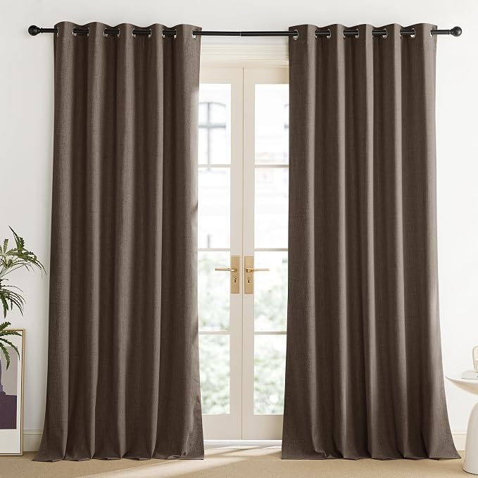 NICETOWN Coffee Vintage Linen 100% Blackout Curtains - Image 2