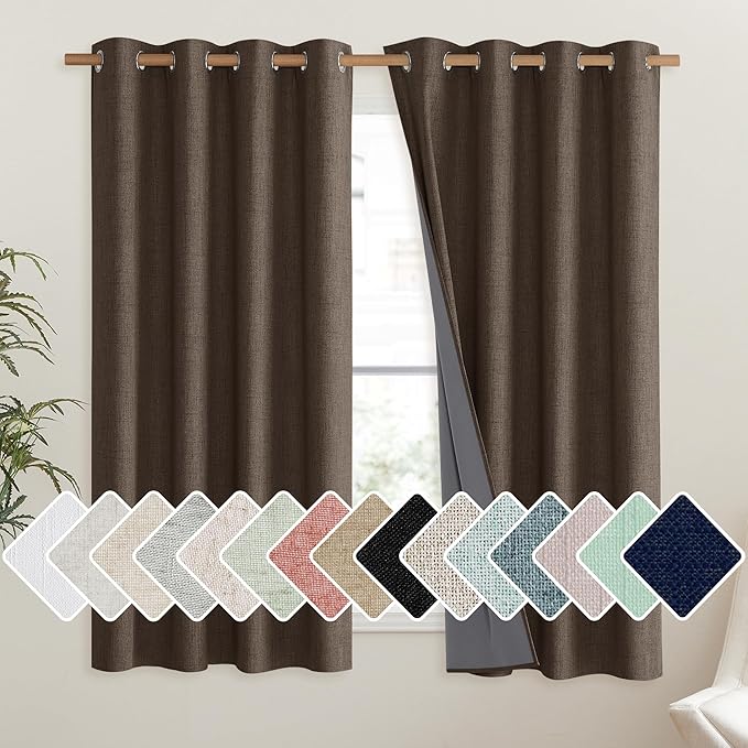 NICETOWN Coffee Vintage Linen 100% Blackout Curtains by NICETOWN
