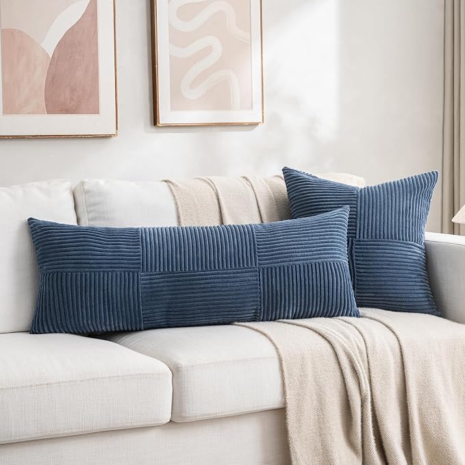 Fancy Homi Set of 2 Dusty Blue Boho Long Lumbar Body Decorative Throw Pillow - Image 5