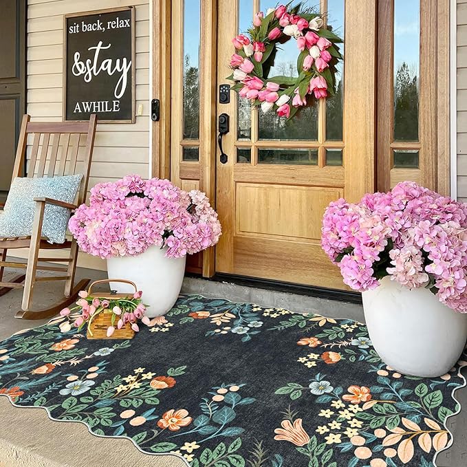 Black Floral Entry Rug - Image 7