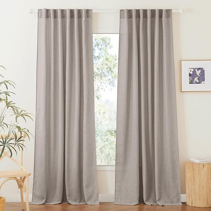 RYB HOME Linen Texture Sheer Curtains 90 inches, Rustic Style Solid Semi Sheer by RYBHOME