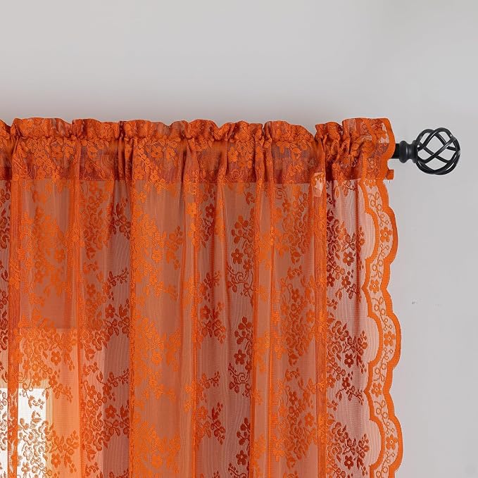 YJ YANJUN Vintage Lace Curtains 72 Inches Long-Rustic Floral Pattern Burnt - Image 4