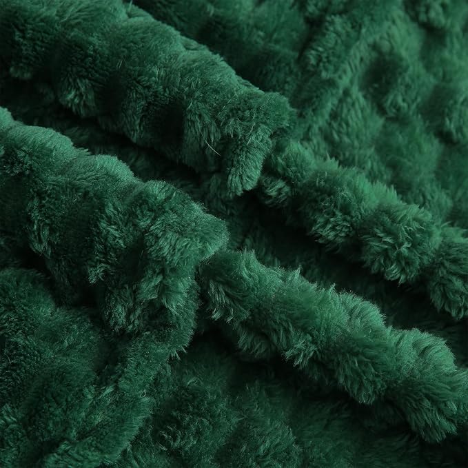 Puncuntex Dark Green Throw Blanket 90"×90" inches Fuzzy 3D Jacquard Decorative - Image 6