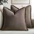 MIULEE Decorative Throw Pillow Covers Neutral Linen Fringe Throw Pillows Euro by MIULEE
