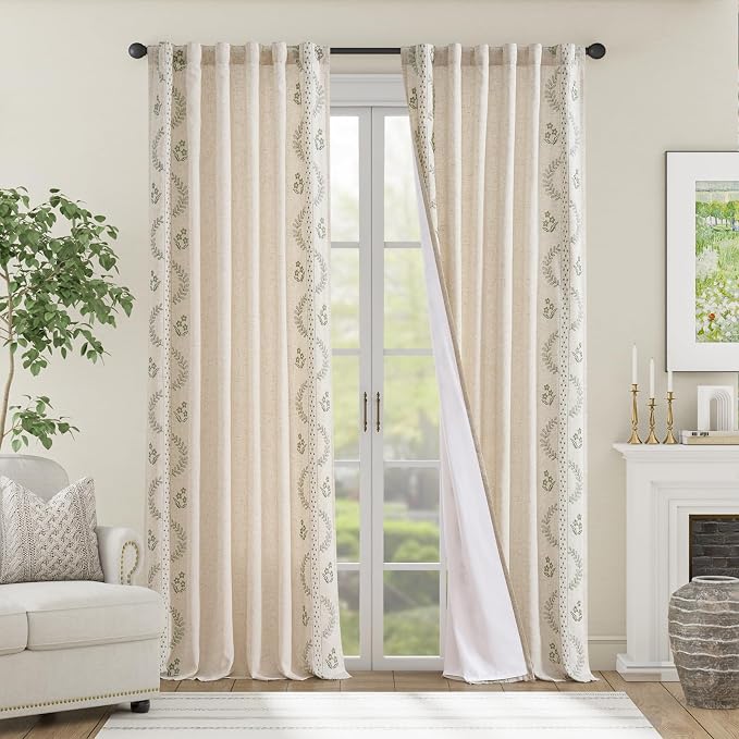 jinchan Belrose Lined Linen Blend Curtains Floral Curtains - Image 3