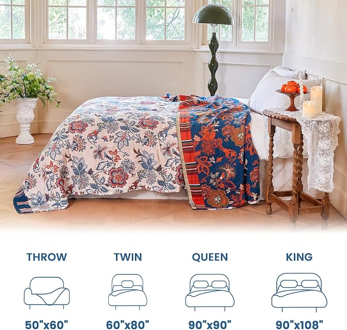MSGKV Boho Throw Blanket 90"x90" 100% Cotton Floral Blanket - Image 5