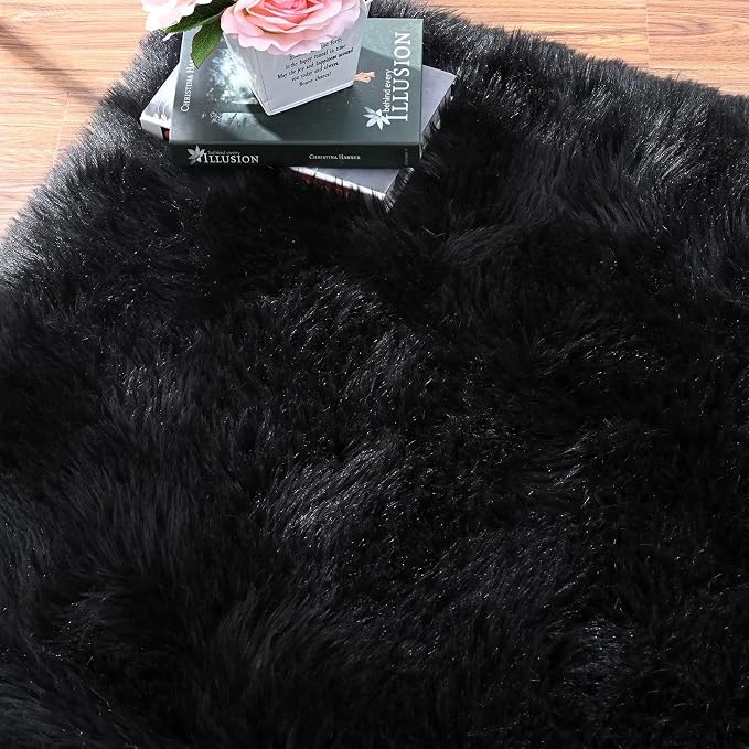 ORINOVA Black Rug for Bedroom 5x7 Area Rugs for Living Room Washable Shaggy - Image 9