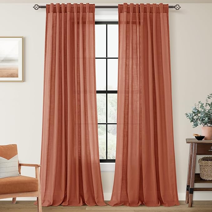 100 inch Linen Terracotta Curtains 2 Panels by Jolilight