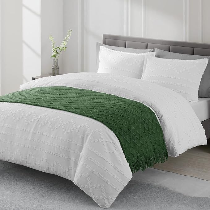 BOURINA Green Throw Blanket 50 x90 Inches Throw Textured Solid Soft Sofa Throw by BOURINA