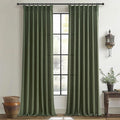 Dark Green Textured Linen Blend Curtains 102 Inches Long by PleatedDrapes