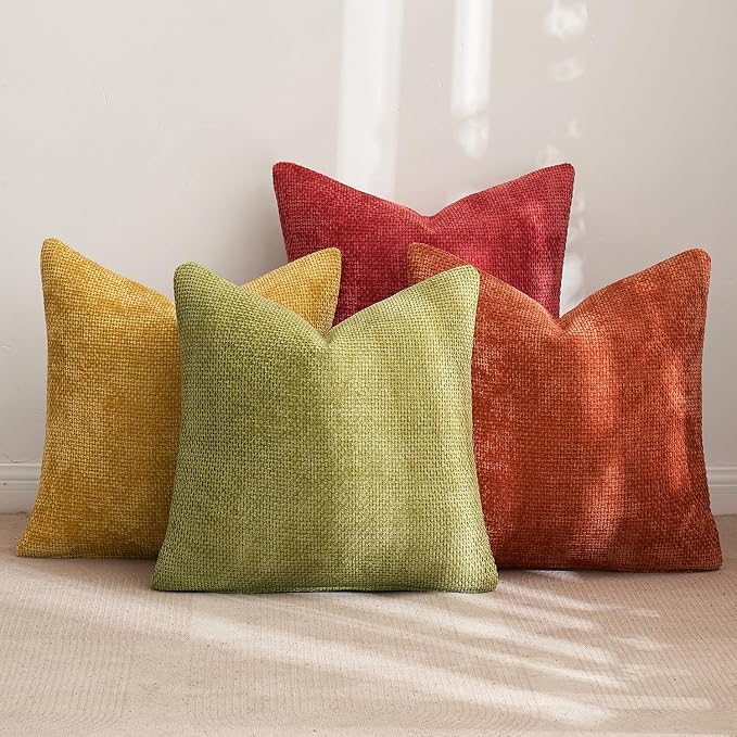 MIULEE Pack of 4 Burnt Orange Couch Throw Pillow Covers 18x18 Inch Yellow Green - Image 4