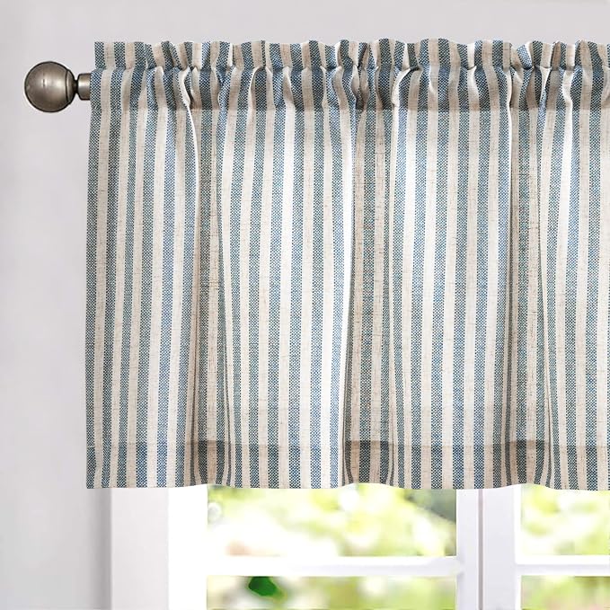 jinchan Valance Curtain Linen Textured Striped Window Curtain by JINCHAN