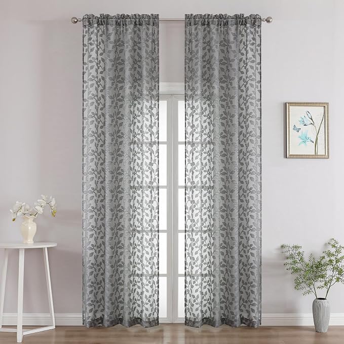 Chyhomenyc Charcoal Grey Sheer Curtains 96 Inch Length 2 Panels Set, Light by Chyhomenyc