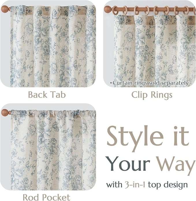 jinchan Linen Floral Curtains 96 Inch Length - Image 9