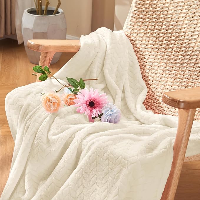 inhand Fleece Twin Blanket for Bed Cream White Throw Blanket for Couch Super - Image 5