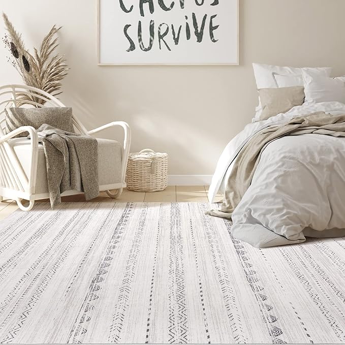 Nakagishi 8x10 Area Rugs Living Room: Washable Boho Large Neutral Soft - Image 6