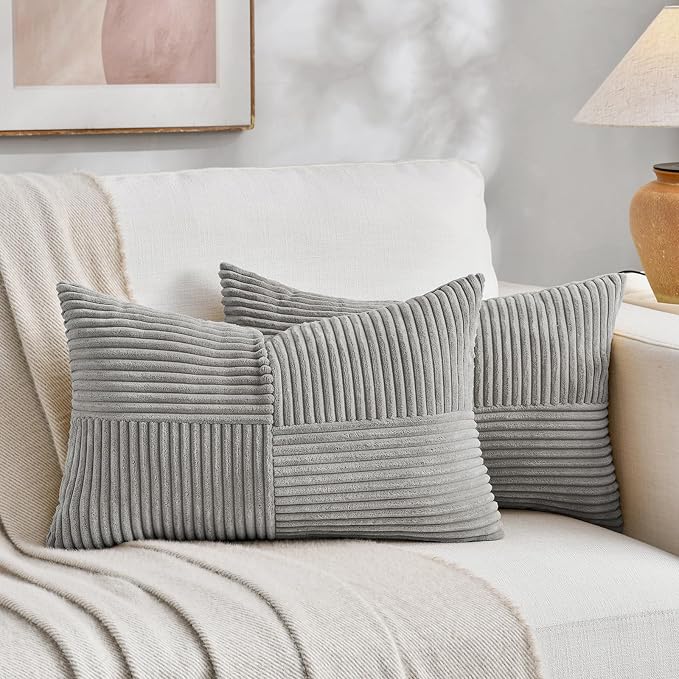 Fancy Homi 2 Packs Neutral Grey Lumbar Decorative Throw Pillow Covers 16x26 Inch by Fancy+Homi