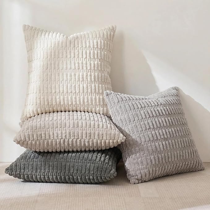 Fancy Homi Set of 4 Grey and White Boho Decorative Throw Pillow Covers 24x24 - Image 3