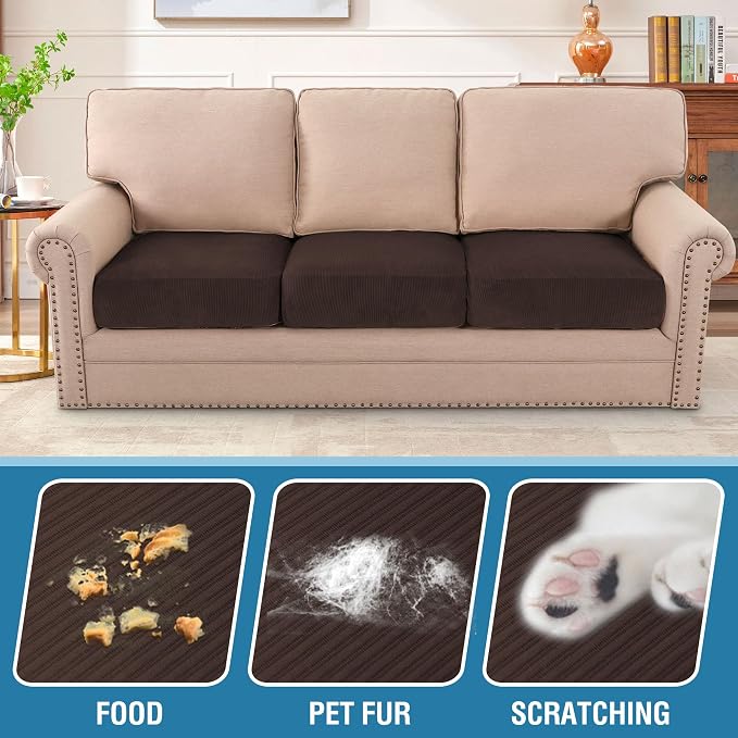 H.VERSAILTEX Velvet Stretch Couch Cushion Cover Plush Cushion Slipcover - Image 3