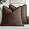MIULEE Linen Fringe Decorative Fall Euro Pillow Covers Reddish Brown 24x24 | by MIULEE