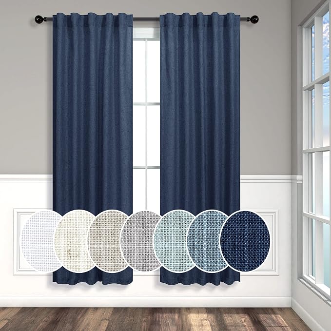 Navy Curtains 38 Inch Width for Kitchen Door 2 Panel Back Tab Pocket Semi Sheer by Pitalk
