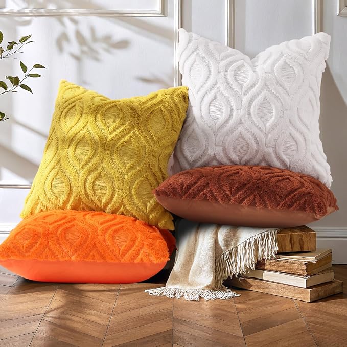 decorUhome Summer Throw Pillow Covers 18x18 Inch Set of 2, Soft Plush Faux Wool - Image 2