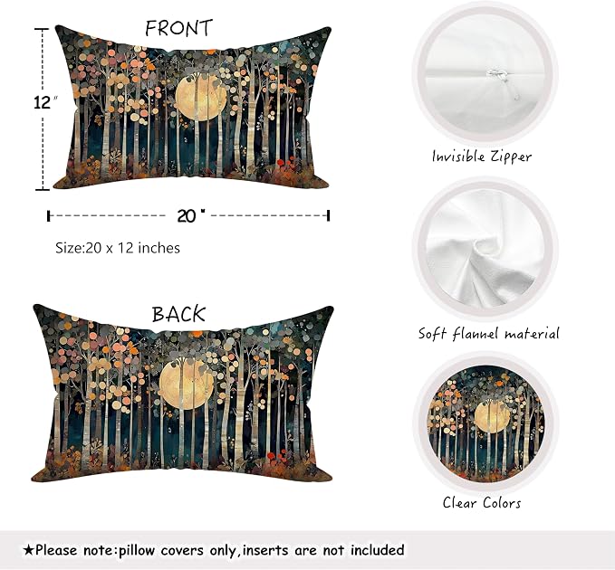 Rustic William Morris Inspired Forest Moon Decor Pillow Covers 12x20 Set of 4 - Image 2