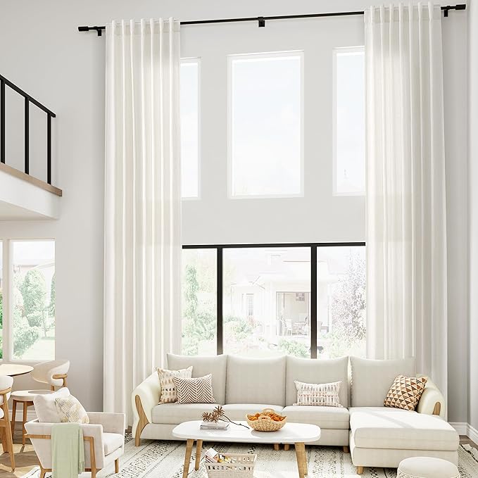 Cream Linen Curtains 192 Inches Long 2 Panels Set - Image 7