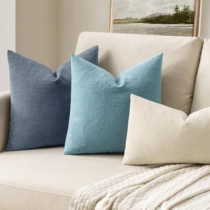 MIULEE Smoke Blue Chenille Couch Throw Pillow Covers, 18x18 | Set of 2 - Image 2